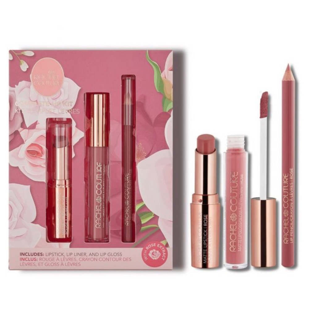 Rachel Couture COMPLETE LIP KIT in Rose 3.7g/1.2g/3.6g BRAND NEW/SEALED